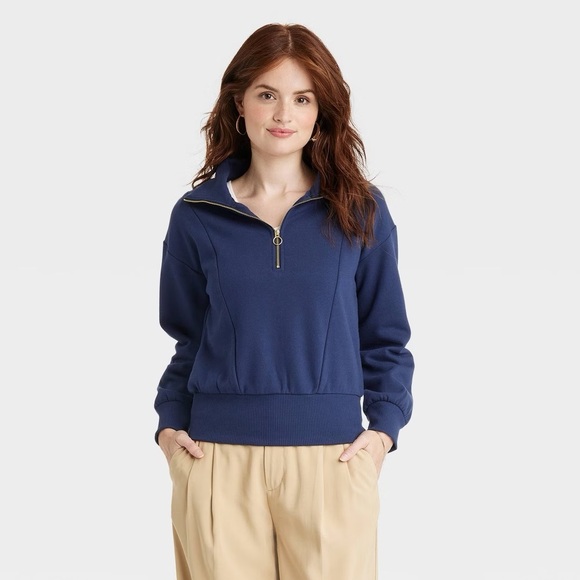 A New Day Women’s Quarter Zip Sweatshirt Navy 3X - Picture 2 of 2